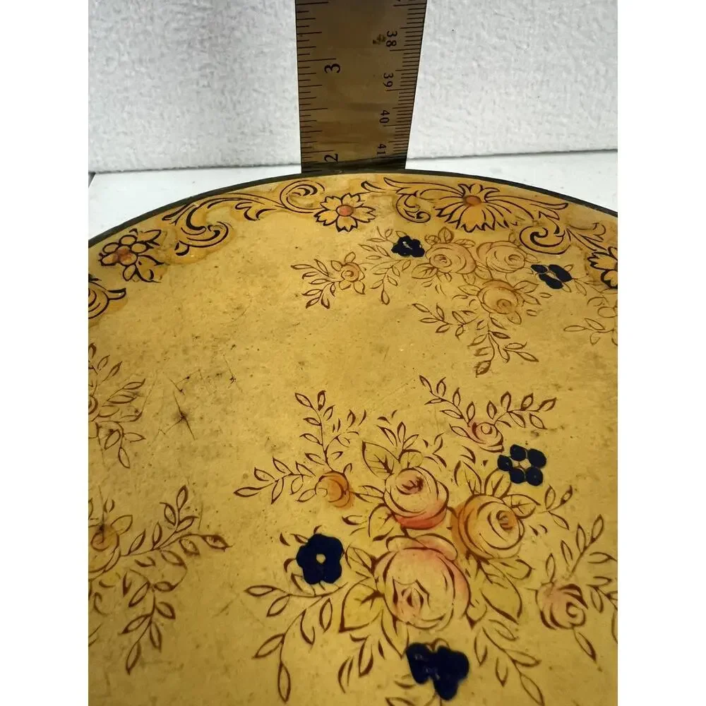 Japanese Vintage Round Hand Painted‎ Floral Flowers Wood Box With Lid Japan